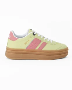 RIFLE - Sneakers verde da donna con patch posteriore e bande laterali rosa