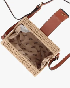 RIFLE - Tracollina camel in paglia intrecciata con pattina marrone