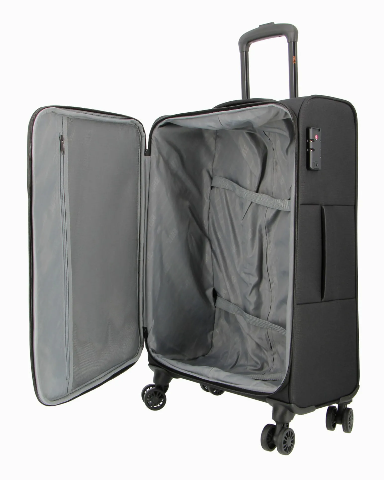 RIFLE - TROLLEY NERO IN TESSUTO CON DOPPIA TASCA FRONTALE, COMBINAZIONE TSA E 4 RUOTE