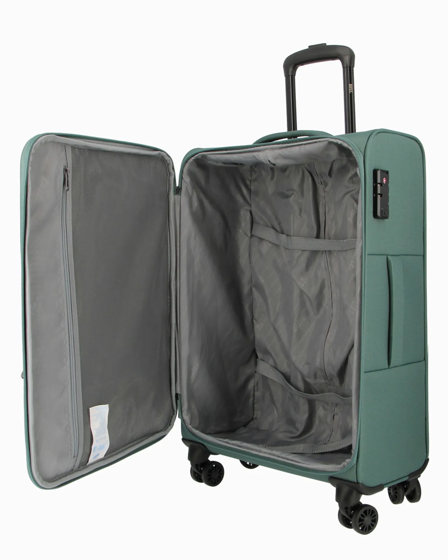 RIFLE - TROLLEY VERDE IN TESSUTO CON DOPPIA TASCA FRONTALE, COMBINAZIONE TSA E 4 RUOTE