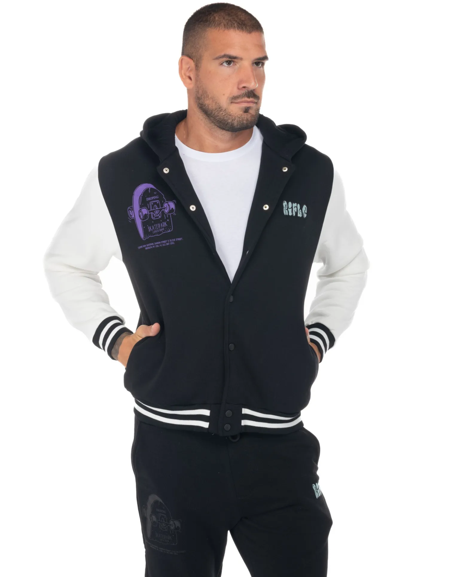 RIFLE - UOMO FELPA BOMBER CON CAPPUCCIO