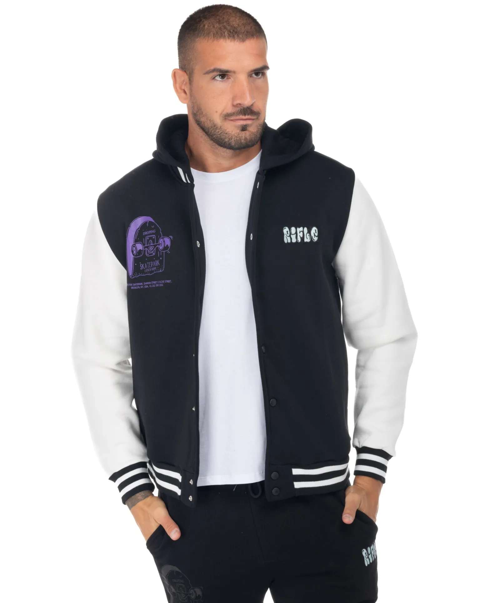 RIFLE - UOMO FELPA BOMBER CON CAPPUCCIO