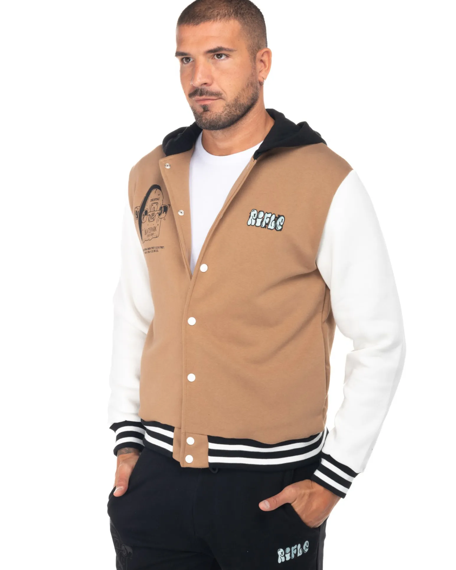 RIFLE - UOMO FELPA BOMBER CON CAPPUCCIO