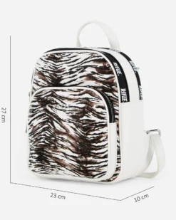 RIFLE - Zaino animalier bianco con doppia cerniera loggata e tasca frontale