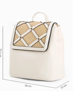 RIFLE - Zaino beige con patta in paglia