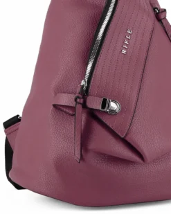 RIFLE - Zaino bordeaux con zip centrale e pulsante a chiusura