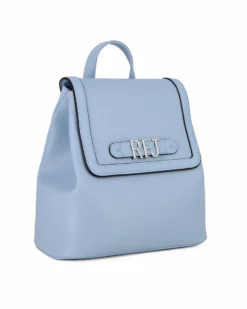 RIFLE - Zaino celeste con tre scomparti principali e lettere logo scorrevoli sulla patta