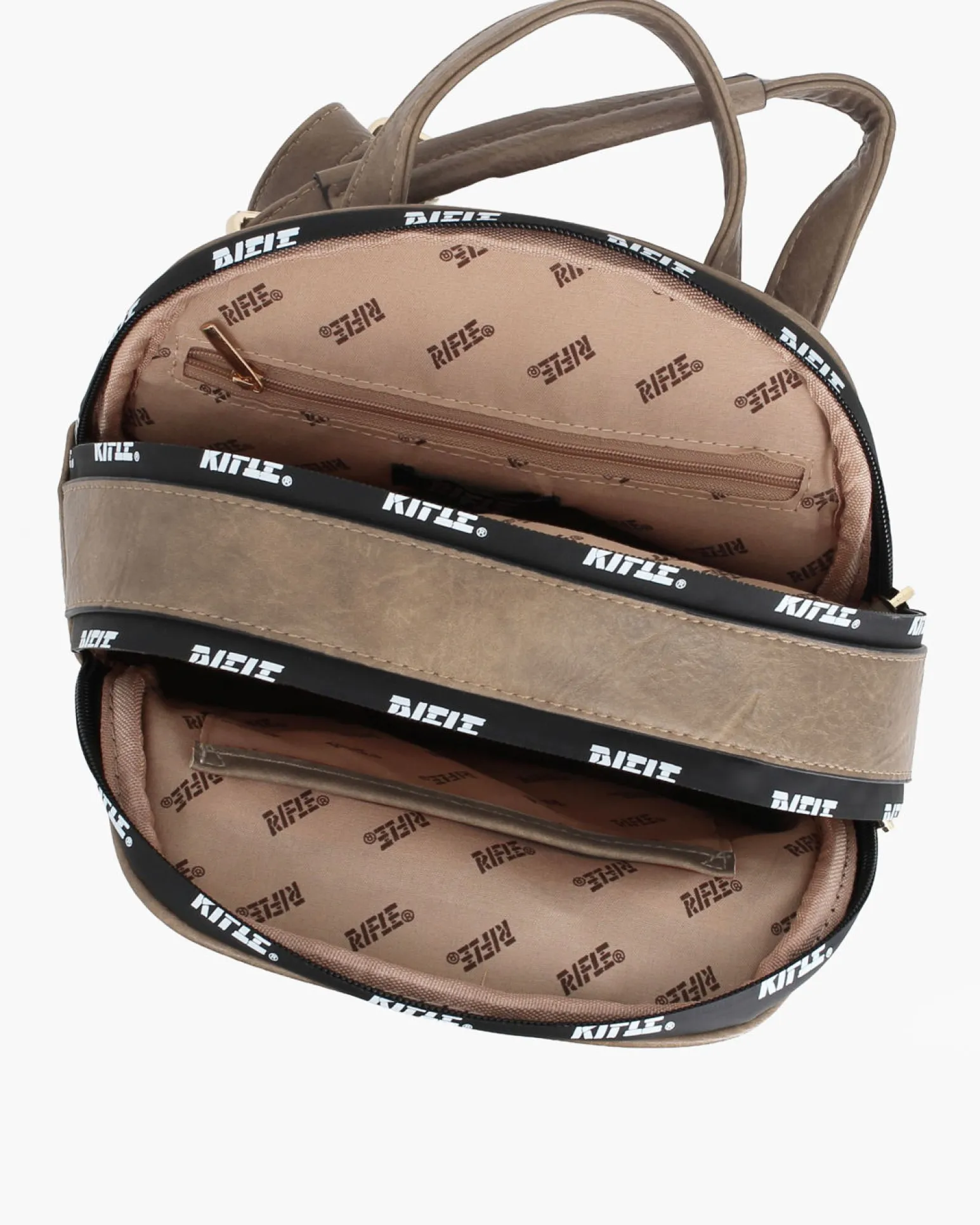 RIFLE - Zaino taupe con parte frontale scamosciata e due zip loggate