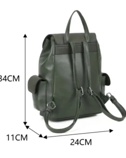 RIFLE - Zaino verde multitasche con coulisse e patta, dettaglio catenina