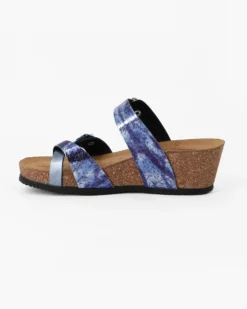 SANA COMFORT - Ciabatta blu con sottopiede in VERA PELLE e suola antiscivolo, MADE IN ITALY