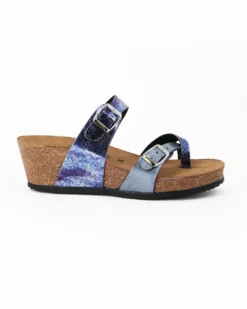 SANA COMFORT - Ciabatta blu con sottopiede in VERA PELLE e suola antiscivolo, MADE IN ITALY