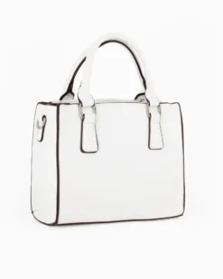 SERGIO TACCHINI - Borsa due manici bianca con pennacchio a frange e tre scomparti principali, tracolla removibile