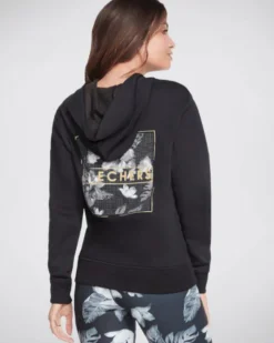 SKECHERS -  Felpa donna nera, full zip con cappuccio