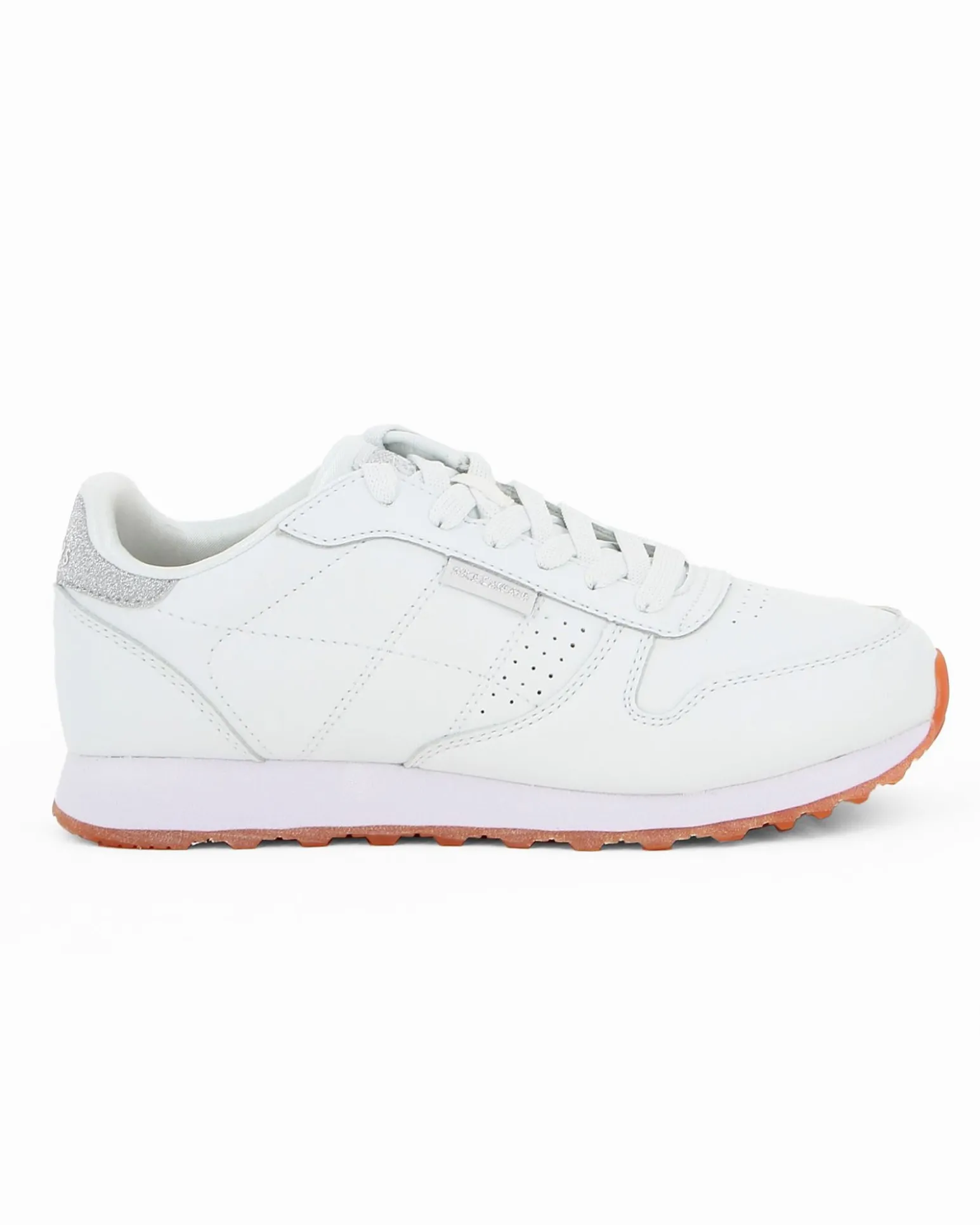 SKECHERS OLD SCHOOL COOL - Sneakers da donna bianca con dettagli argento glitter e soletta in memory foam traspirante
