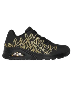 SKECHERS - UNO - GOLDEN HEART - Sneakers nera con cuori oro