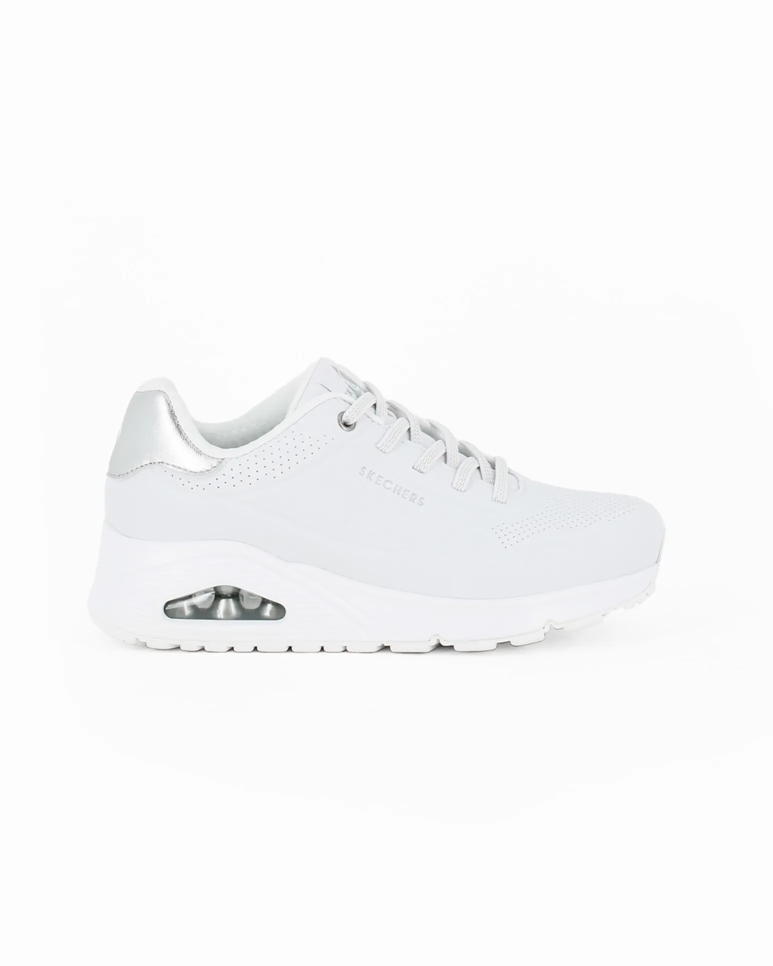 SKECHERS UNO SHIMMER AWAY - Sneakers binaca da donna con dettaglio tomaia traforata e inserto argento