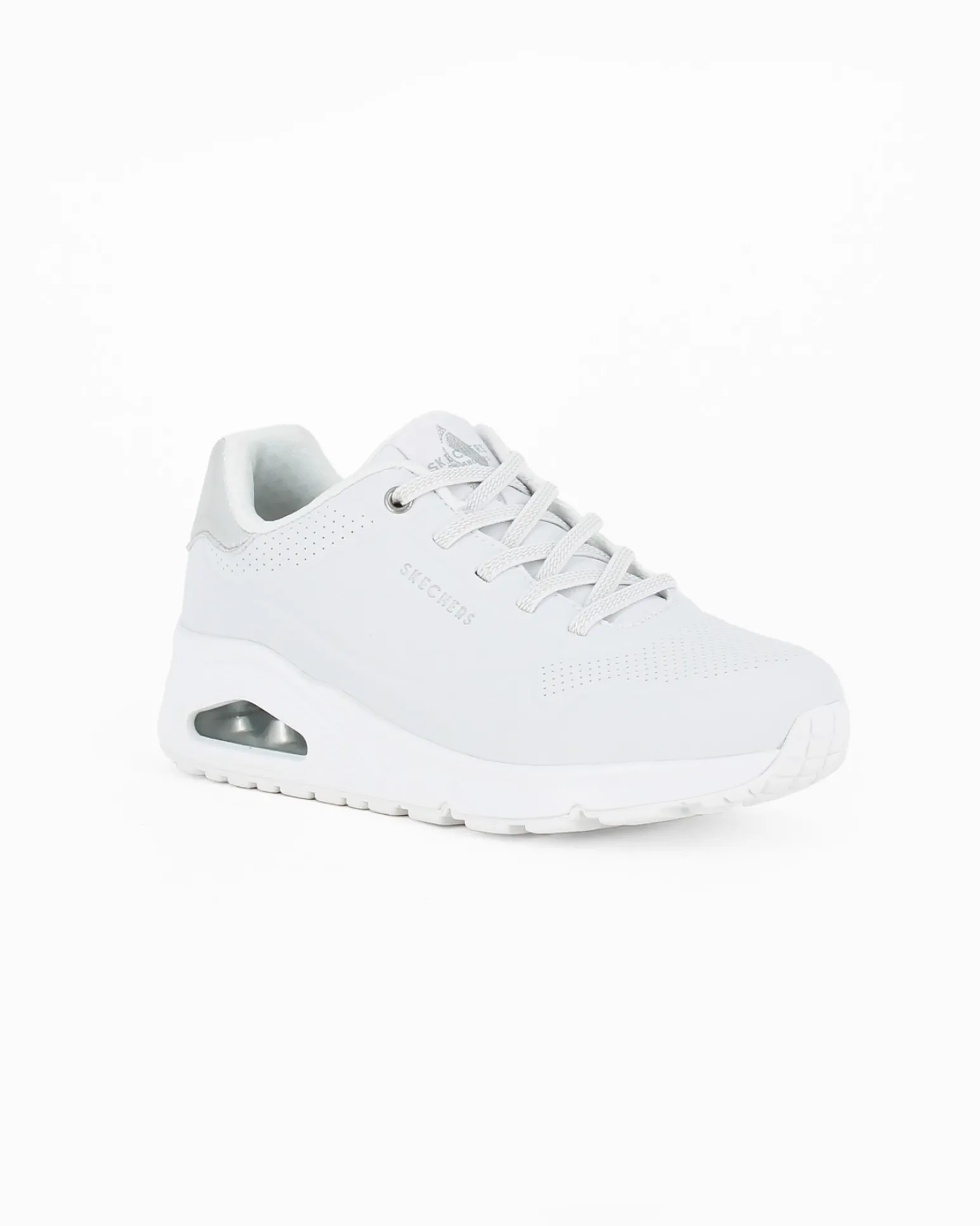 SKECHERS UNO SHIMMER AWAY - Sneakers binaca da donna con dettaglio tomaia traforata e inserto argento