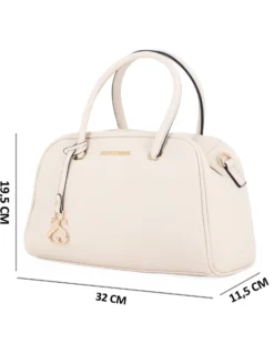SOLO SOPRANI - Borsa bauletto panna con ciondolo e tracolla removibili