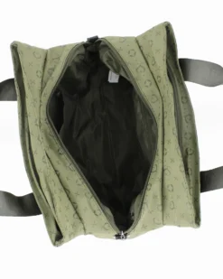 SOLO SOPRANI - Borsa due manici verde con tasca frontale e tre scomparti principali, tracolla remobile