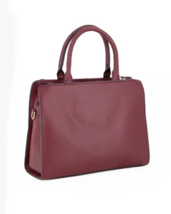 SOLO SOPRANI - Borsa due manici bordeaux loggata con morsetto e tre scomparti principali, tracolla removibile