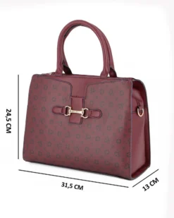 SOLO SOPRANI - Borsa due manici bordeaux loggata con morsetto e tre scomparti principali, tracolla removibile