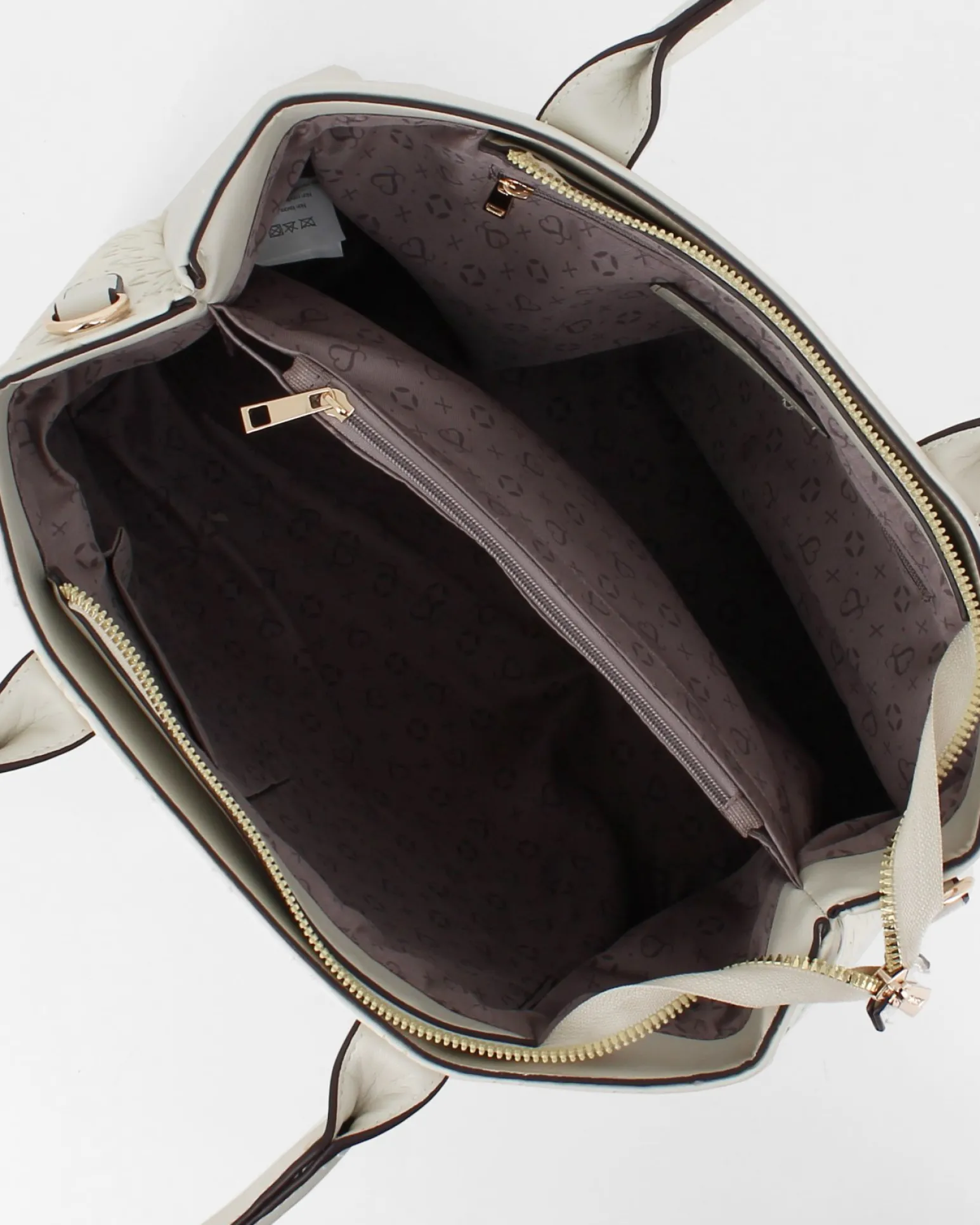 SOLO SOPRANI - Borsa due manici panna con parte frontale loggata, tracolla removibile