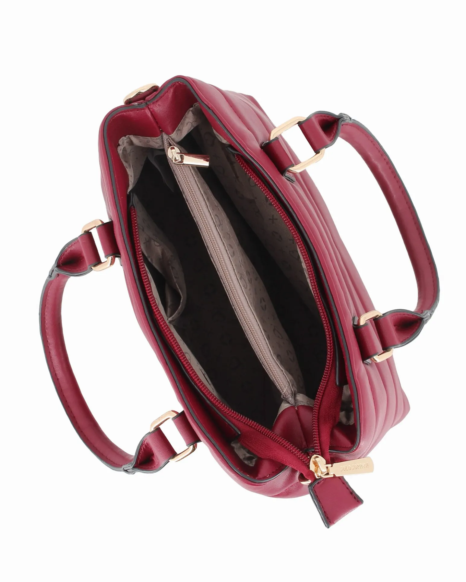 SOLO SOPRANI - Borsa due manici trapuntata rubino con logo frontale, tracolla removibile