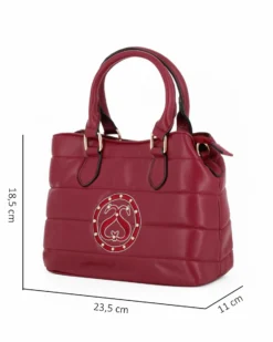 SOLO SOPRANI - Borsa due manici trapuntata rubino con logo frontale, tracolla removibile
