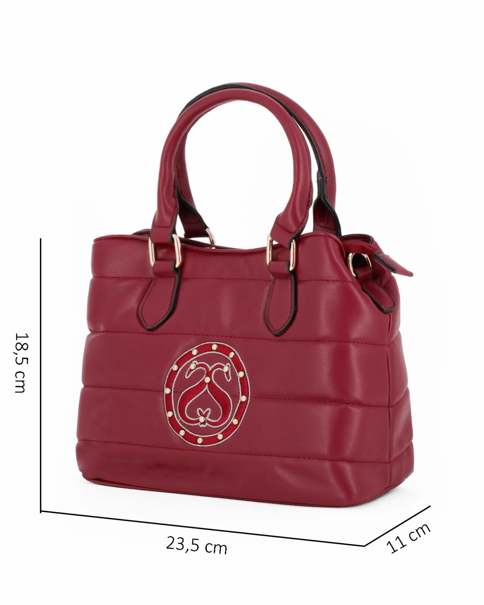 SOLO SOPRANI - Borsa due manici trapuntata rubino con logo frontale, tracolla removibile