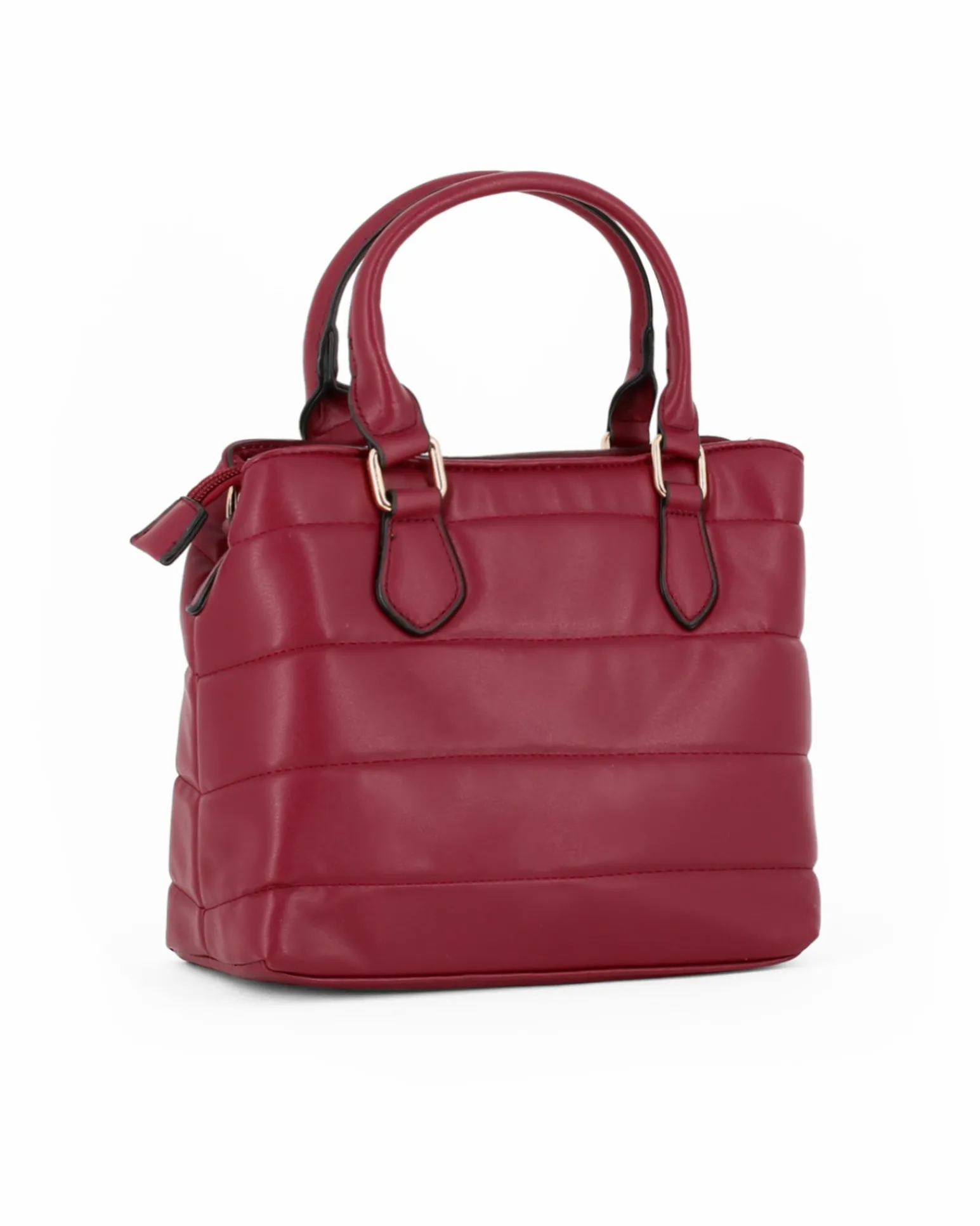 SOLO SOPRANI - Borsa due manici trapuntata rubino con logo frontale, tracolla removibile