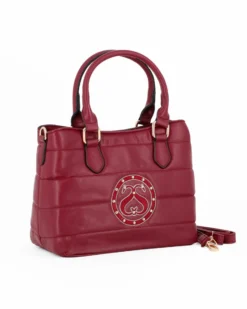 SOLO SOPRANI - Borsa due manici trapuntata rubino con logo frontale, tracolla removibile