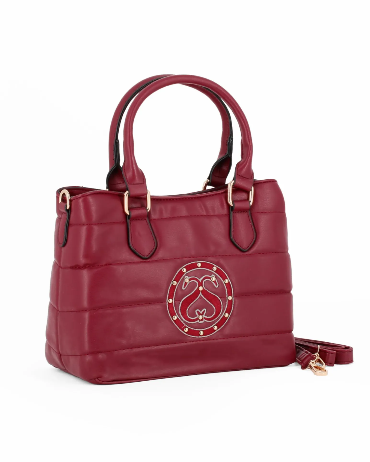 SOLO SOPRANI - Borsa due manici trapuntata rubino con logo frontale, tracolla removibile