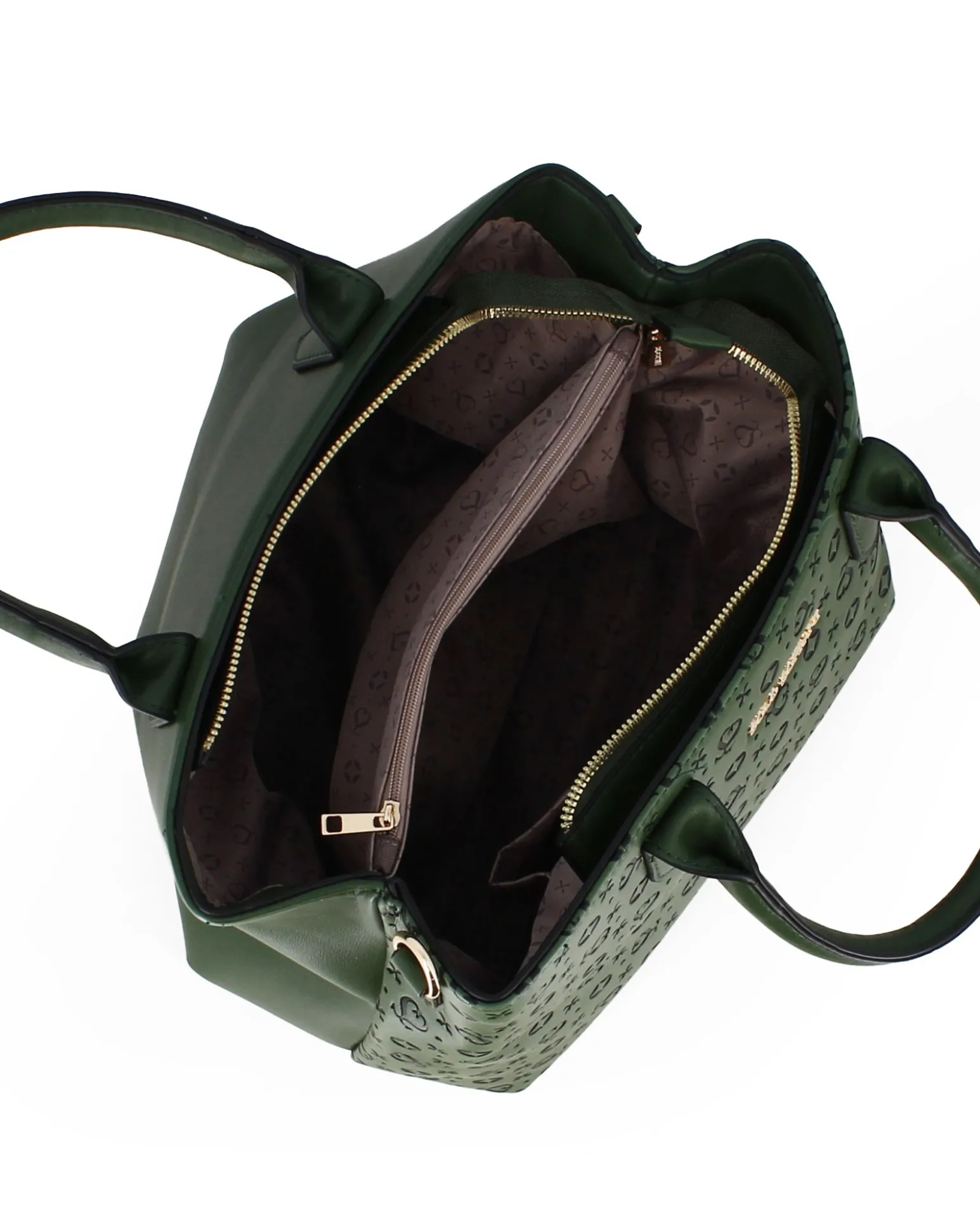 SOLO SOPRANI - Borsa due manici verde con parte frontale loggata, tracolla removibile
