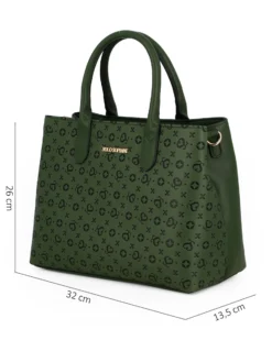SOLO SOPRANI - Borsa due manici verde con parte frontale loggata, tracolla removibile