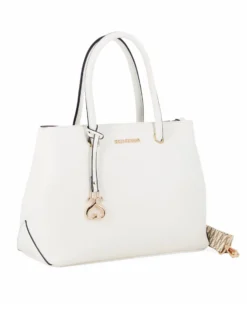 SOLO SOPRANI - Borsa due manici bianca con ciondolo e tracolla removibili