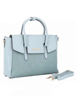 SOLO SOPRANI - Borsa due manici jeans con patta, tracolla removibile
