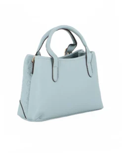 SOLO SOPRANI - Borsa due manici jeans loggata con tre scomparti principali e ciondolo frontale, tracolla removibile