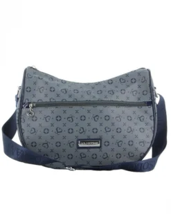 SOLO SOPRANI - Borsa mezzaluna blu jeans con tasca frontale e tracolla regolabile