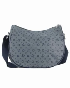 SOLO SOPRANI - Borsa mezzaluna blu jeans con tasca frontale e tracolla regolabile