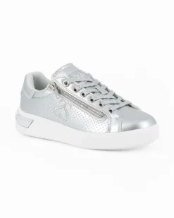 SOLO SOPRANI COUTURE - Sneakers argento traforata con lacci e zip laterale