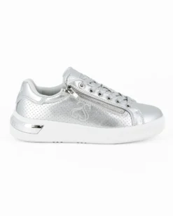 SOLO SOPRANI COUTURE - Sneakers argento traforata con lacci e zip laterale