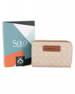 SOLO SOPRANI - Portafoglio beige loggato con tre scomparti principali