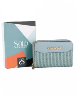 SOLO SOPRANI - Portafoglio jeans plissettato con tre scomparti principali