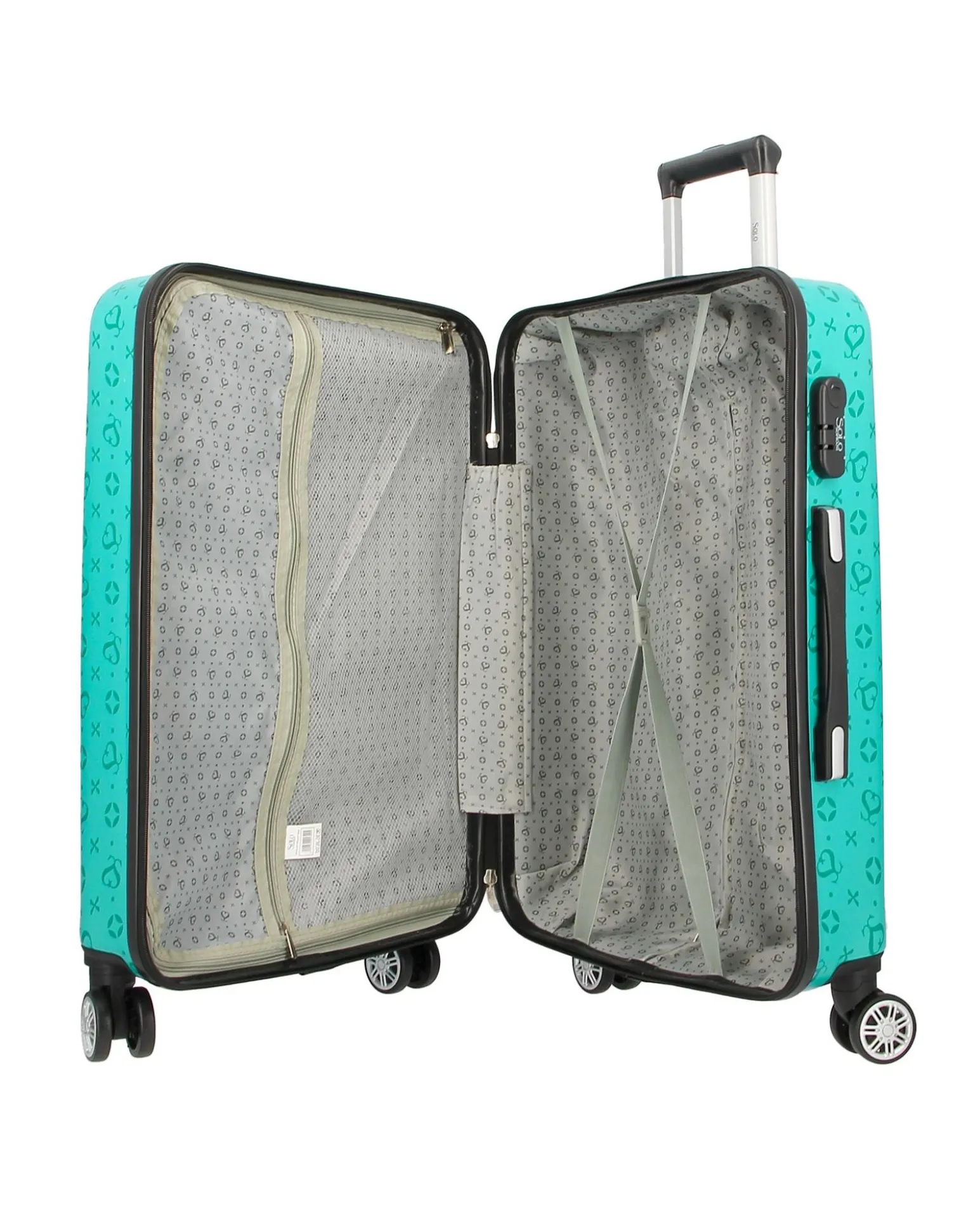 SOLO SOPRANI - TROLLEY ABS TURCHESE SIMBOLI LOGO CON QUATTRO RUOTE DOPPIE