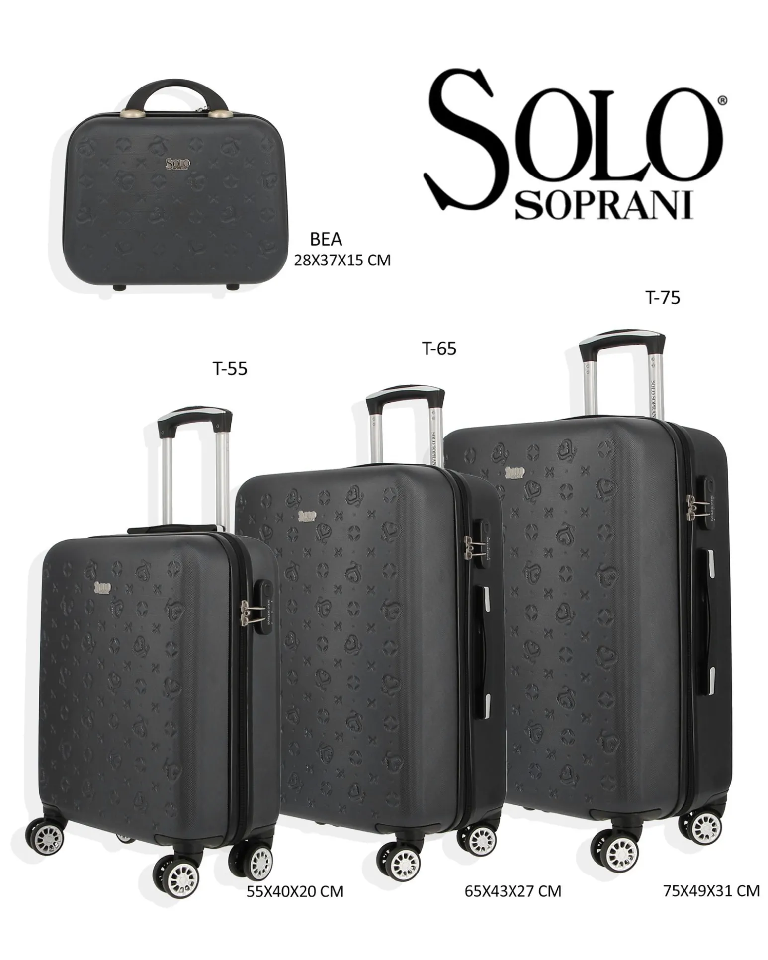 SOLO SOPRANI - TROLLEY NERO IN ABS 4 RUOTE DOPPIE CON STAMPA LOGO