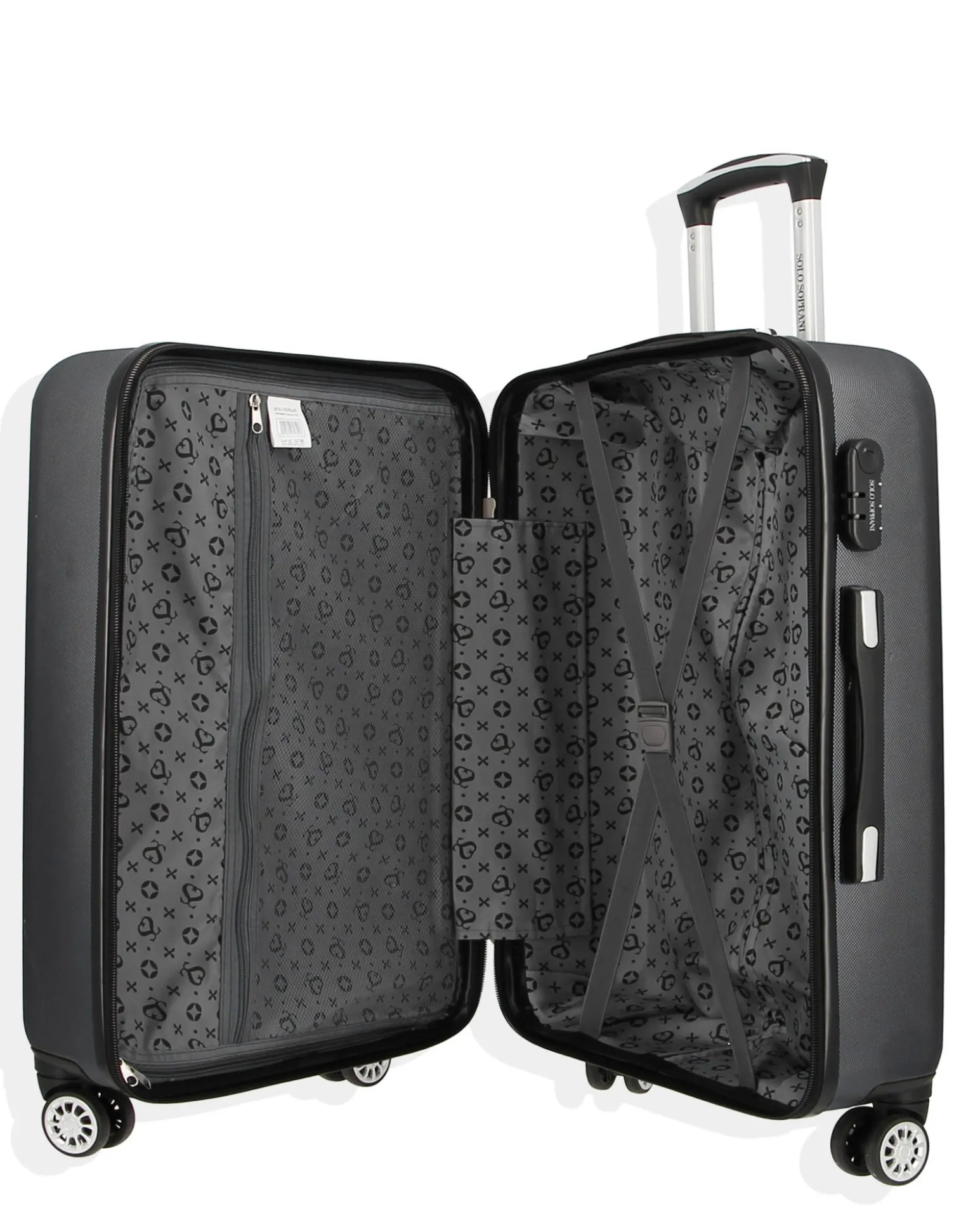 SOLO SOPRANI - TROLLEY NERO IN ABS 4 RUOTE DOPPIE CON STAMPA LOGO