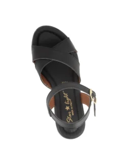 STARLIGHT - Sandalo platform nero con sottopiede in VERA PELLE e cinturini incrociati, tacco 5CM - MADE IN ITALY