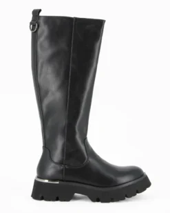 SUPER RIFLE - Stivale nero con suola track e zip laterale, tacco 5CM