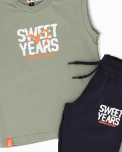 SWEET YEARS - Completo smanicato verde salvia bambini 3-7 anni in cotone