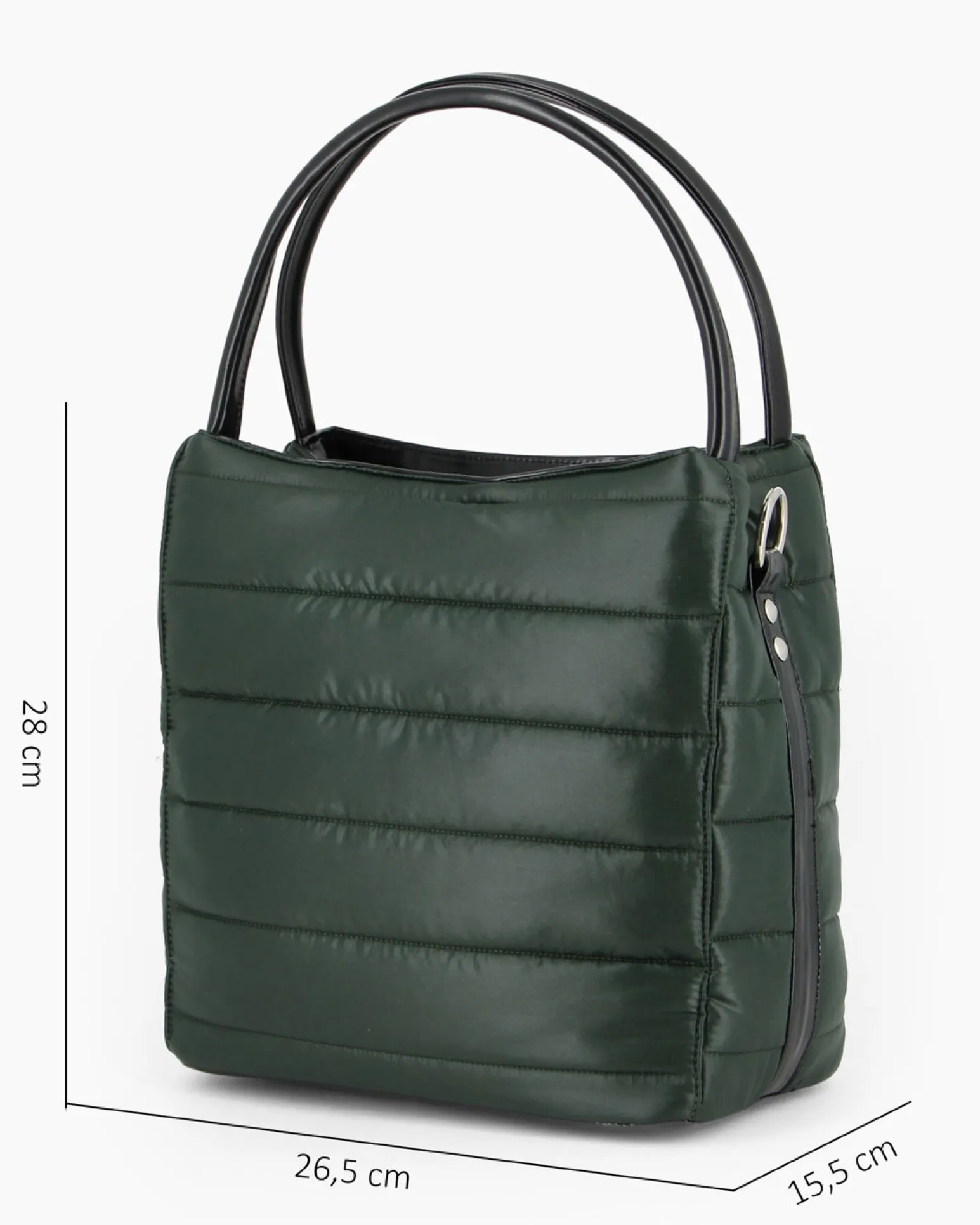 TATOO - Borsa verde due manici con fasce orizzontali imbottite e tracolla removibile, MADE IN ITALY